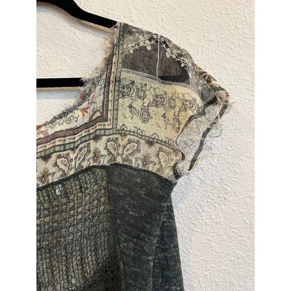 Free People Cap Sleeve Top Crochet Green Size Medium a892 - Picture 3 of 4